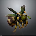 Colorful Winged Bee With Yellow Black Striped Body Green Eyes Artistic Design