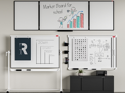 Office whiteboard mobile kanban magnetic whiteboard message board 3d model