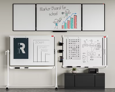 Marker Board for School Classroom With Charts Data Flowchart and Storage Cabinet 3d model