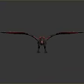 Mythical Red Dragon Creature Flying with Extended Red Wings and Sharp Black Scales