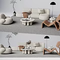 Modern Sofa Coffee Table Set With Sculptural Armchairs Floor Lamp And Potted Plant
