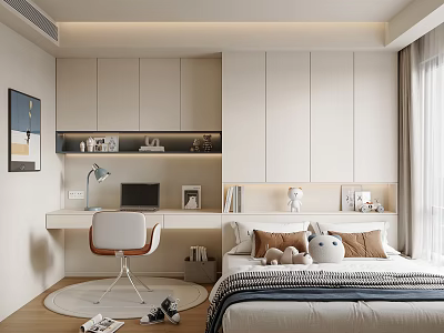 Cozy Modern Kids Room Interior With Bed Desk Chair Toys And Bookshelf 3d model