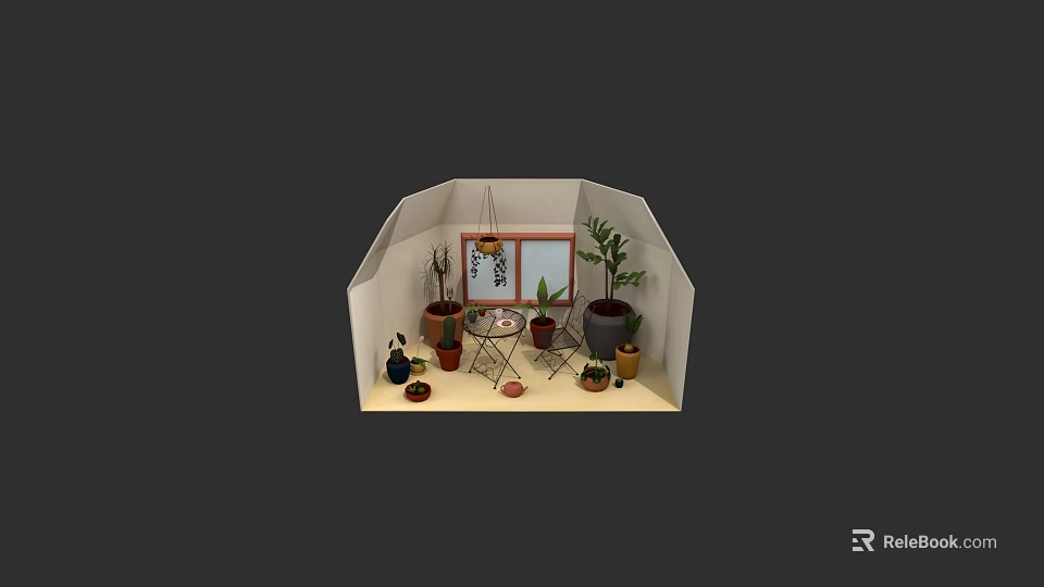 Indoor Plant Painting Display With Various Potted Greenery And Decorative Frames 3d model 