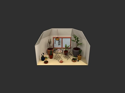 Indoor Plant Painting Display With Various Potted Greenery And Decorative Frames 3d model