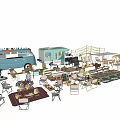 Camping Gear Collection With Food Truck Tent Tables Chairs And Bicycle