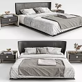 Modern Double Bed With Leather Headboard Gray Bedding And Bedside Tables 3d model