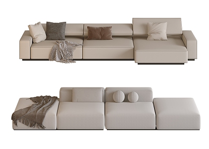 Cream style sofa three-seat sofa multi-person sofa corner sofa 3d model