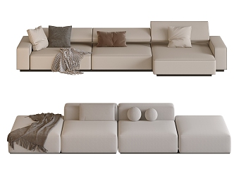 Cream style sofa three-seat sofa multi-person sofa corner sofa 3d model