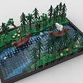 Lego toy building blocks river boat sailing forest green big river 3d model