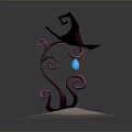 Mystical Witch Hat Decorative Sculpture With Purple Spiral Vines Blue Glowing Orb And Patterned Base