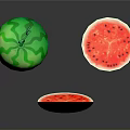 Fresh Whole Watermelon With Half Sliced Red Flesh And Green Rind Slice