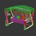 Cozy Swing Chair With White Canopy Curtains Gray Cushions Purple Yellow Pillows And Decorative Flowers