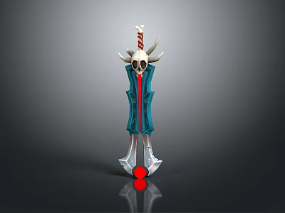 Decorative Weapon With Skull Head Blue Handle And Red Accent Details 3d model