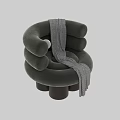 Beige Plush Accent Chair with Striped Throw Blanket and Wooden Legs Modern Cozy Design
