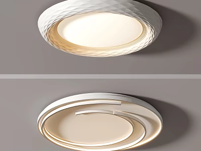 Modern White Circular Ceiling Light With Layered Design And Soft LED Glow 3d model