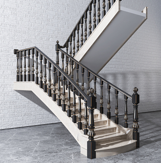 Jane European staircase tracing gold solid wood carved railing staircase 3d model