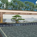 Serene Landscape Feature Wall With Bonsai Pine Tree Stones Water Feature And Greenery