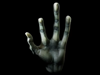 Detailed Human Hand With Extended Fingers And Textured Skin Against Black Background 3d model