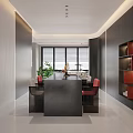Modern Living Dining Room Interior With Red Walls Black Sofa Red Chairs And Round Rug