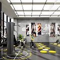 Modern Fitness Gym Interior With Equipment Workout Posters And Floor Marks