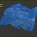 3D Terrain Model Landscape Garden With Mountain Green Vegetation And Blue Lake
