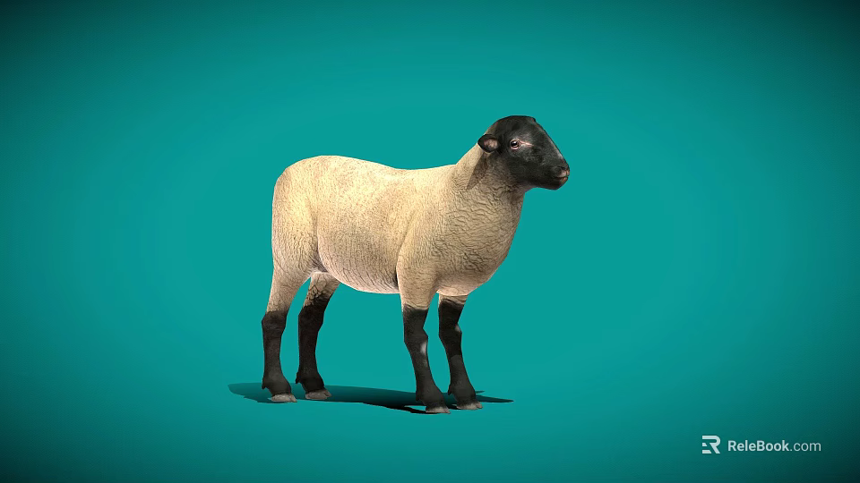 Light Colored Sheep With Black Head And Legs Standing On Teal Background 3d model 