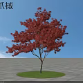 Vibrant Red Leaf Acer Palmatum Tree In Circular Green Lawn Under Blue Sky