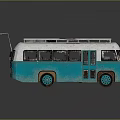 Vintage Blue And White Bus With Rustic Design And Roof Antenna