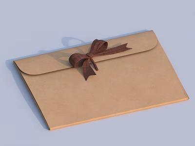 Brown Paper Envelope With Flap And Brown Bow For Daily Essentials 3d model