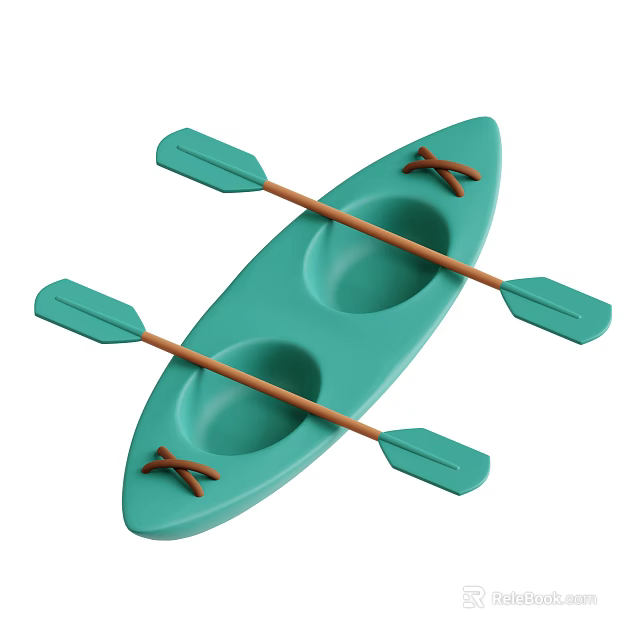Green Kayak With Two Seats And Crossed Wooden Paddles On Top Design 3d model 