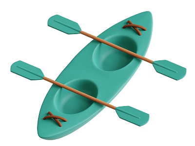 Green Kayak With Two Seats And Crossed Wooden Paddles On Top Design 3d model