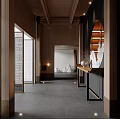 Traditional Tea House Interior With Wooden Shelves And Tea Sets