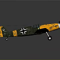 Vintage Military Airplane With Yellow Green Body Gray Wings And White Cross Markings