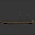 Ancient Wooden Ship With Red Sails And Traditional Rowing Oars Design 3d model