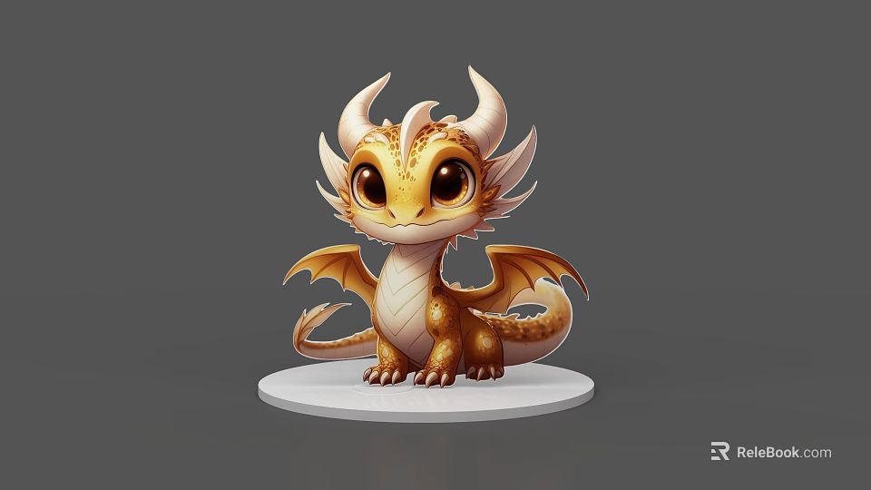 Cute Orange Yellow Dragon 3D Model With Wings Horns And White Base 3d model 