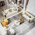 Luxurious Duplex Living Room With Art Wall Sofas Chandeliers And Staircase
