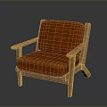 Orange Leather Bar Chair With Wooden Frame And Armrest In Modern Style
