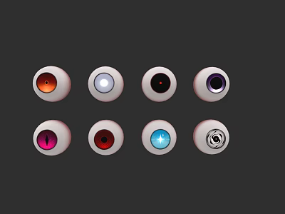 Various Colored Eye Models With Different Pupil Designs On Dark Background 3d model