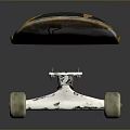 Dark Brown Skateboard With Yellow Edge White Wheels And Silver Trucks