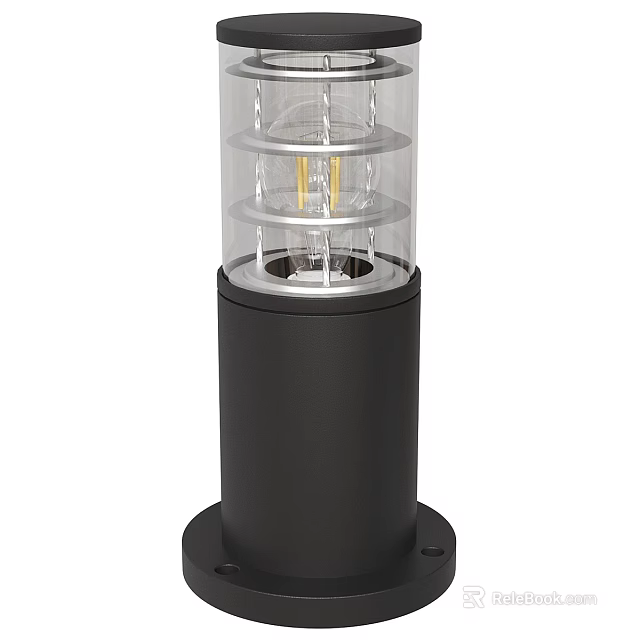 Outdoor Garden Pathway Light With Black Cylinder Base And Transparent Multi layer Glass Shade 3d model 