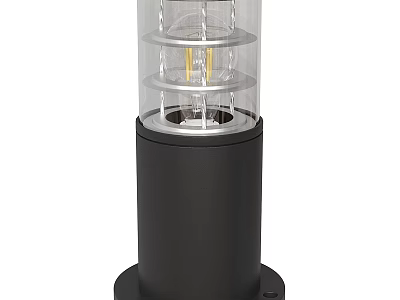 Outdoor Garden Pathway Light With Black Cylinder Base And Transparent Multi layer Glass Shade 3d model