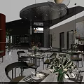 Modern Bar Interior With Stylish Counter Stools Dining Tables And Marble Floor 3d model