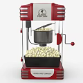 Vintage Red Popcorn Machine Amusement Equipment Filled With Popcorn And Silver Stripes