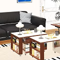 Modern Wooden Coffee Table With Marble Top Lamp Mug Magazines And Storage Shelves