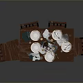 Modern Wooden Dining Table Set With Four Chairs And Tableware Decorations