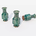 Green Hexagonal Ceramic Vases With Distressed Textured Bases For Home Decor 3d model