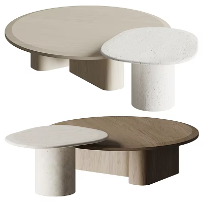 Modern Round Coffee Tables Featuring Smooth Wooden And Textured Stone Surfaces In Stylish Design 3d model