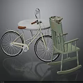 Vintage Furniture Set With Bicycle Converted Table Red Seat And Green Rocking Chair