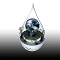 Water Drop Shaped Decorative Installation With Central Sphere And Small Plants 3d model