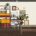 Colorful Home Interior With Bookshelves Vibrant Drawers Orange Lamp Green Plant And Clock